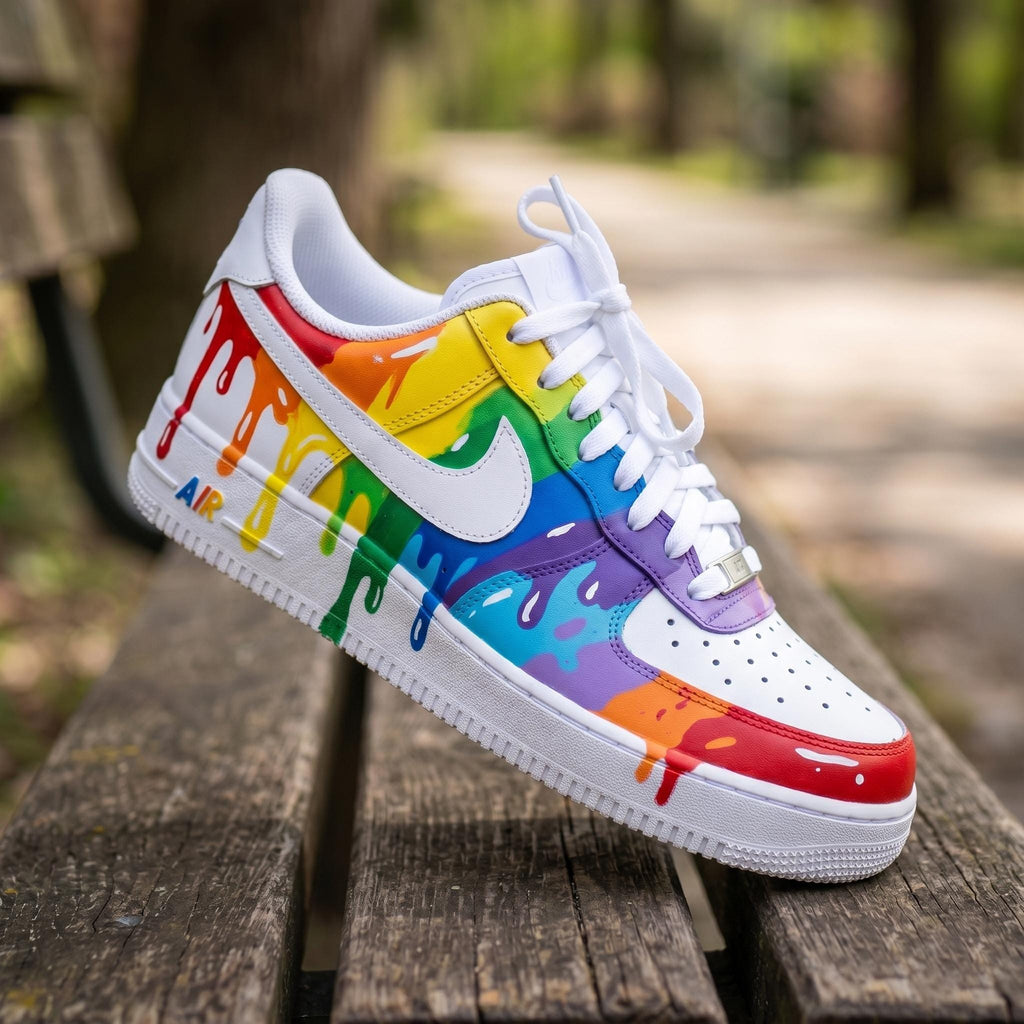 Custom Air Force 1 Rainbow Drip Sneakers, Hand Painted AF1 Shoes, Colorful Pride Streetwear Gift for Men and Women
