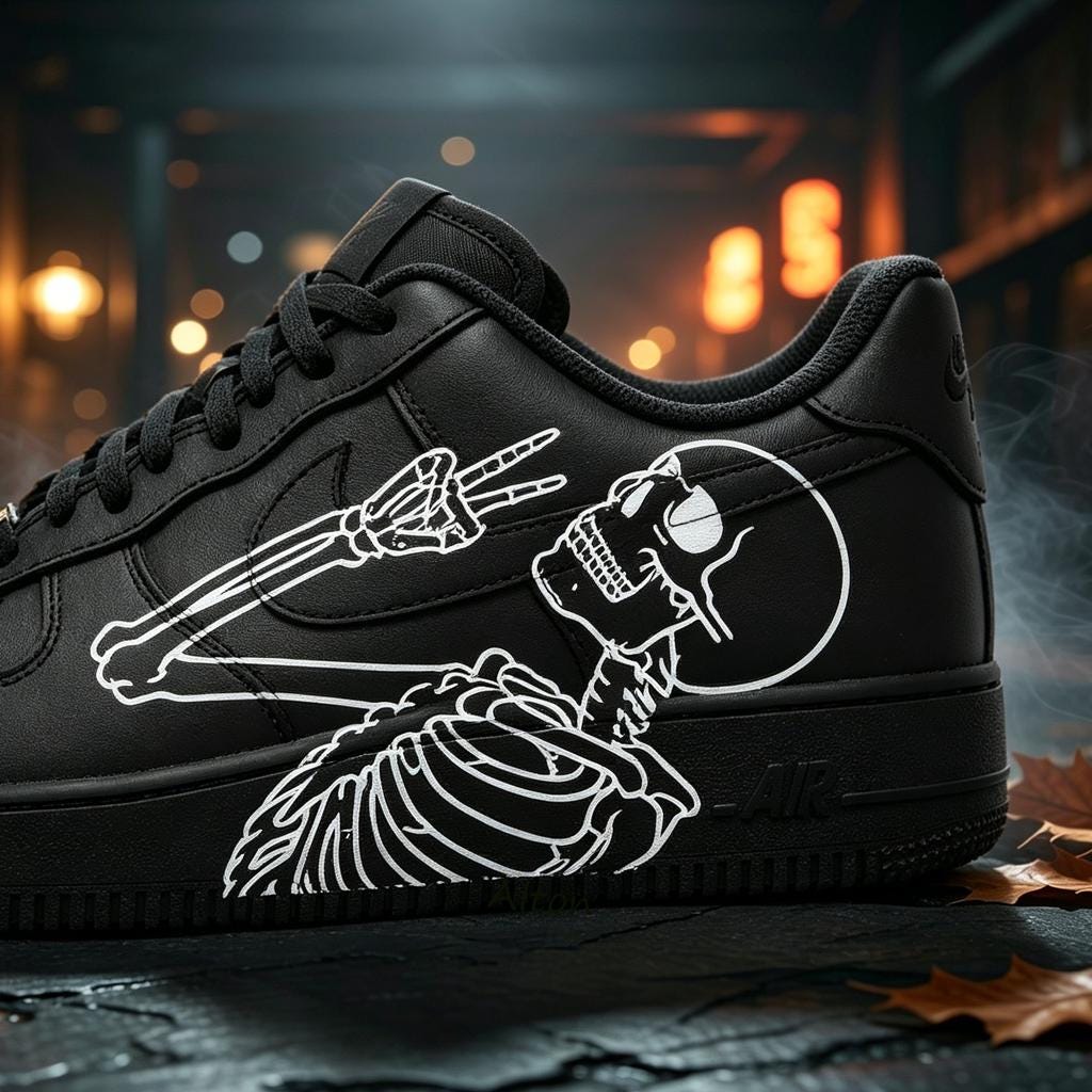Custom Air Force 1, Hand Painted Skeleton Sneakers,Streetwear Shoes,Personalized Sneakers