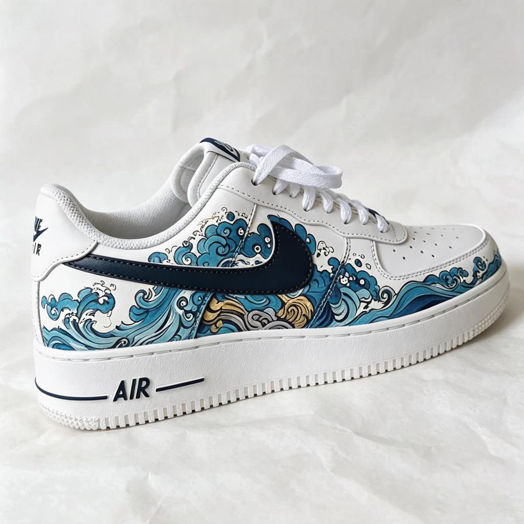 Custom Air Force 1, Hand Painted Kanagawa Shoes, Ukiyo-e Art Inspired White Air Force One, Japanese Air Force One,A Unique Gift