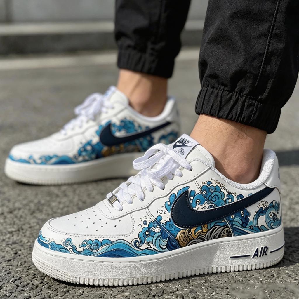 Custom Air Force 1, Hand Painted Kanagawa Shoes, Ukiyo-e Art Inspired White Air Force One, Japanese Air Force One,A Unique Gift