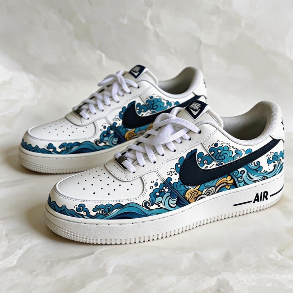 Custom Air Force 1, Hand Painted Kanagawa Shoes, Ukiyo-e Art Inspired White Air Force One, Japanese Air Force One,A Unique Gift
