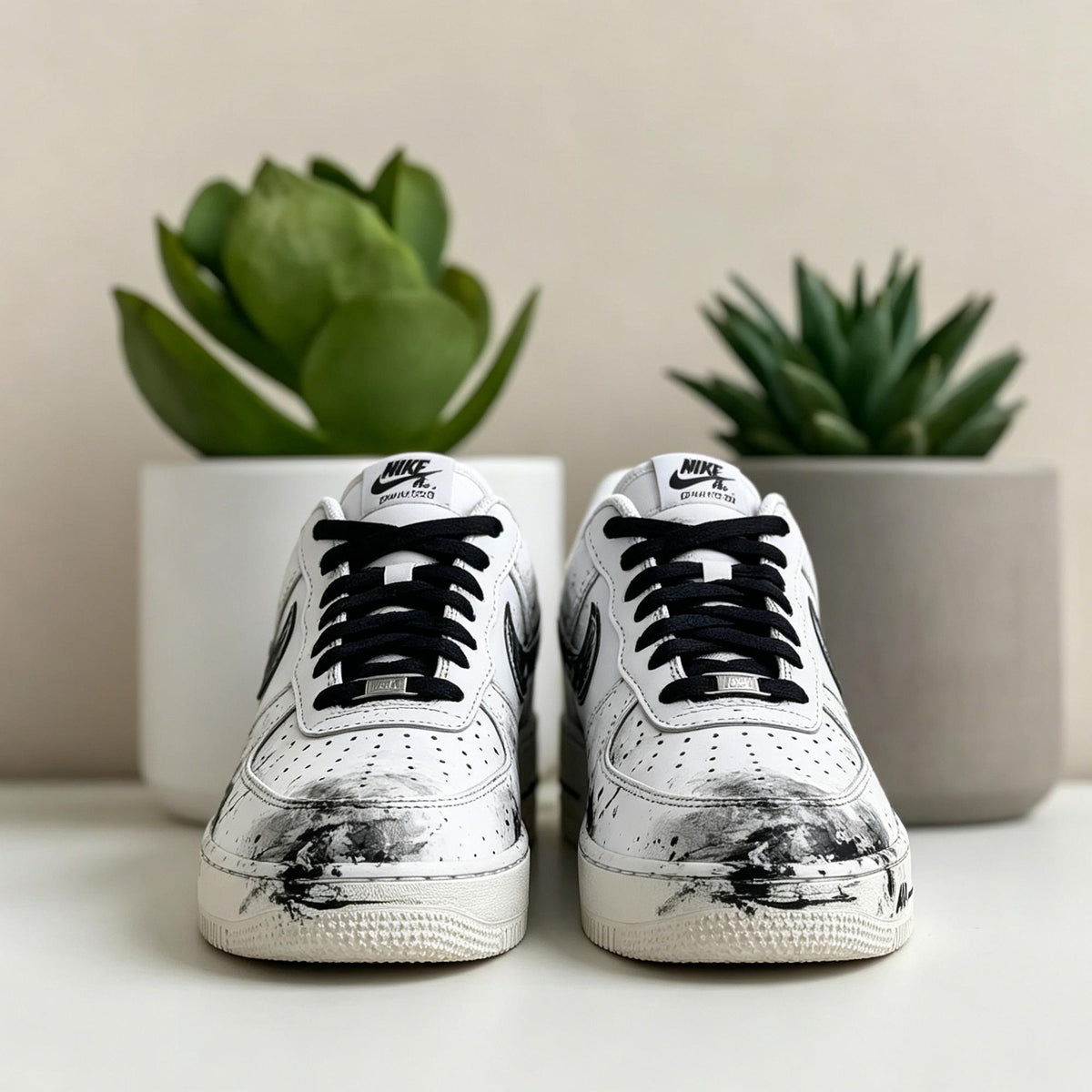 Custom Air Force 1, Hand Painted Ink Splash Shoes, Black & White AF1 Sneakers, Japanese Air Force One,A Unique Gift