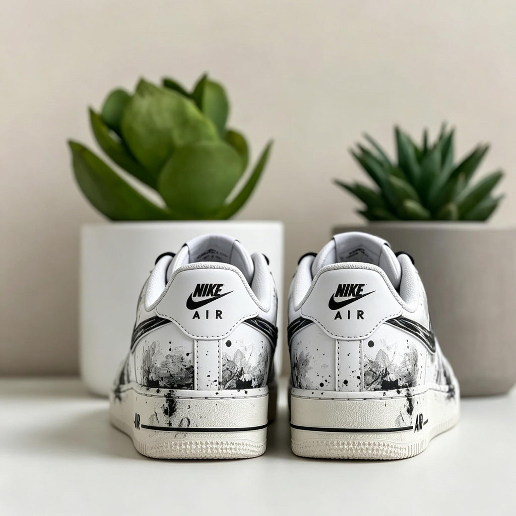 Custom Air Force 1, Hand Painted Ink Splash Shoes, Black & White AF1 Sneakers, Japanese Air Force One,A Unique Gift