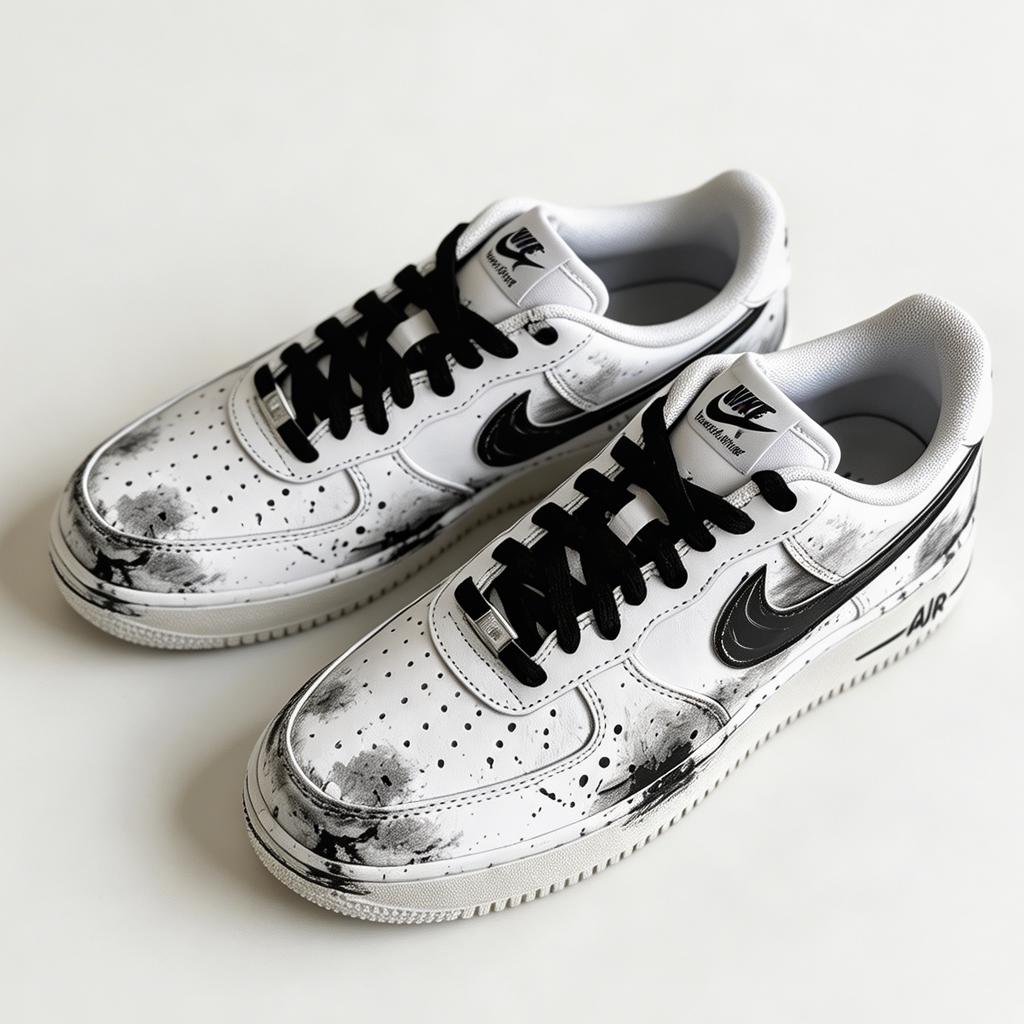 Custom Air Force 1, Hand Painted Ink Splash Shoes, Black & White AF1 Sneakers, Japanese Air Force One,A Unique Gift