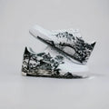 Custom White Sneakers Japan Art ?C Hand Painted, Unique Sneakers, Monochrome Mountain Wave Shoes, Unique Streetwear Gift for Him
