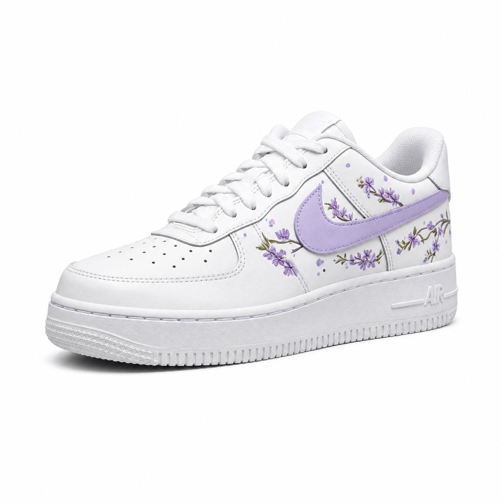 Custom Air Force 1 Purple, Purple Floral Custom Sneakers Hand Painted Wildflower Shoes, Gift for her