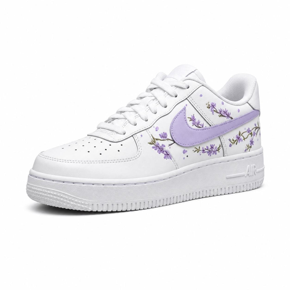 Custom Air Force 1 Purple, Purple Floral Custom Sneakers Hand Painted Wildflower Shoes, Gift for her