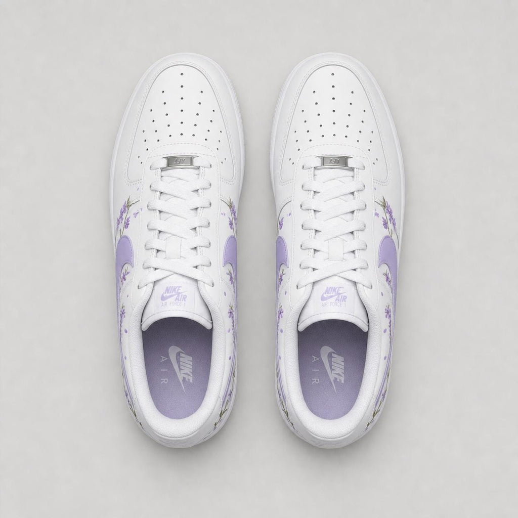 Custom Air Force 1 Purple, Purple Floral Custom Sneakers Hand Painted Wildflower Shoes, Gift for her