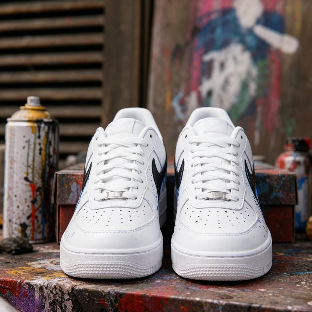 Custom Air Force 1 Graffiti, Drip Painted Sneakers, Blue Black AF1, Streetwear Drip Shoes, Custom Sneakers Men,Gift for him