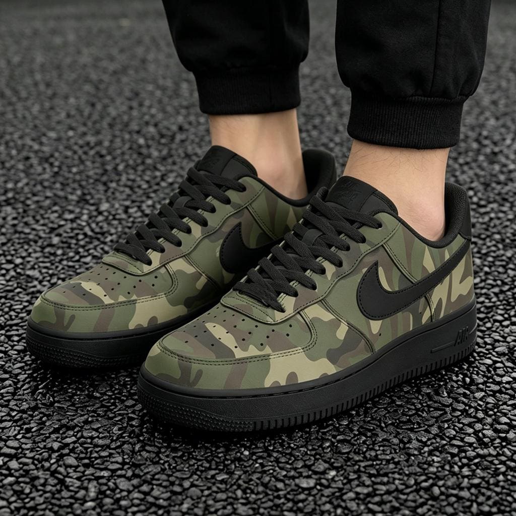 Custom Camo Air Force 1 Sneakers,Hand Painted Green Camouflage,Green Camo AF1 Gift for Him