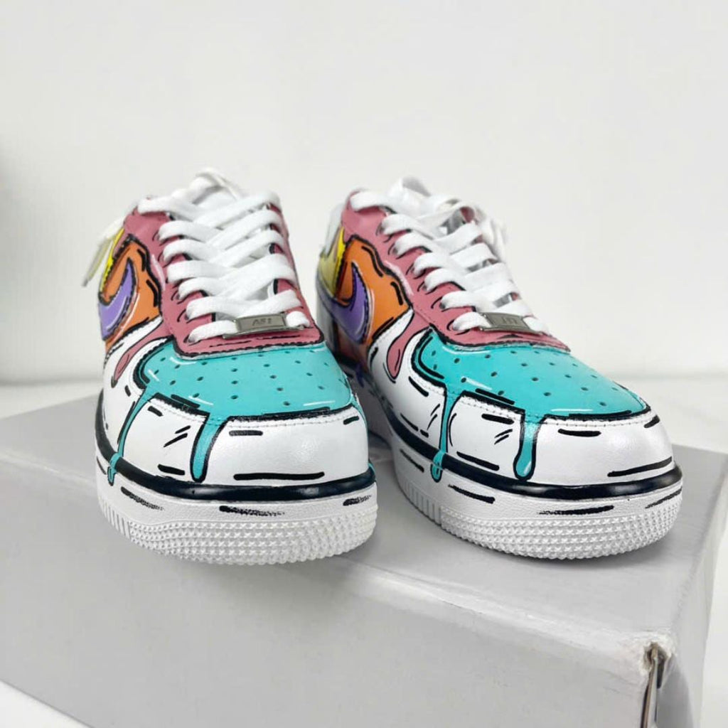 Custom Colorful Drip Air Force 1 Sneakers, Hand Painted Cartoon AF1 Shoes, Pop Art Painted Sneakers, Bright Streetwear Gift