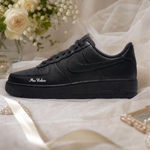 Custom Bridal Sneakers for Bride | Pearl & Satin Bow Wedding Black Shoes , Personalized Name