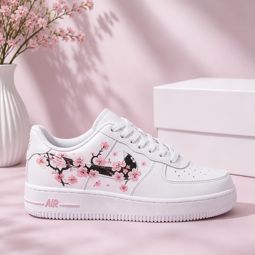 Custom Air Force 1 Sakura Cherry Blossom Shoes, Hand-Painted Floral Sneakers