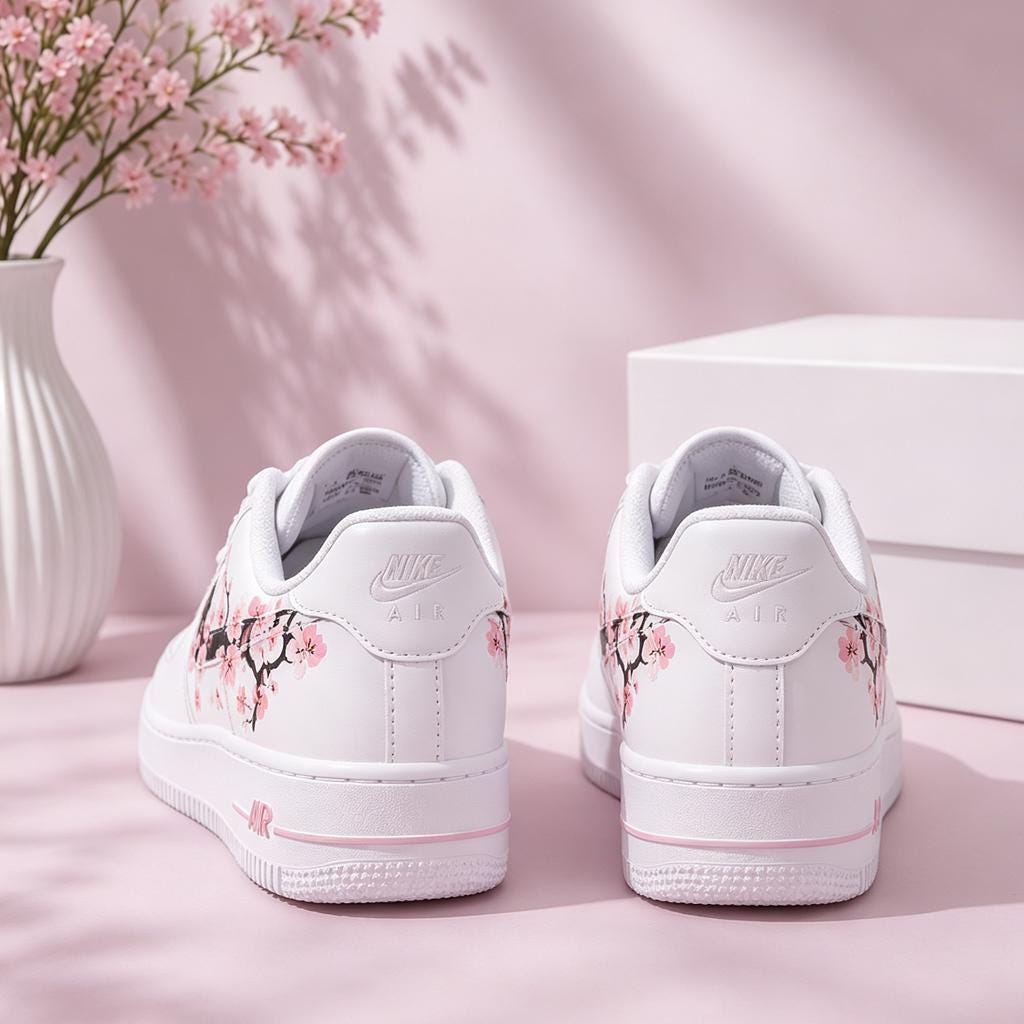 Custom Air Force 1 Sakura Cherry Blossom Shoes, Hand-Painted Floral Sneakers
