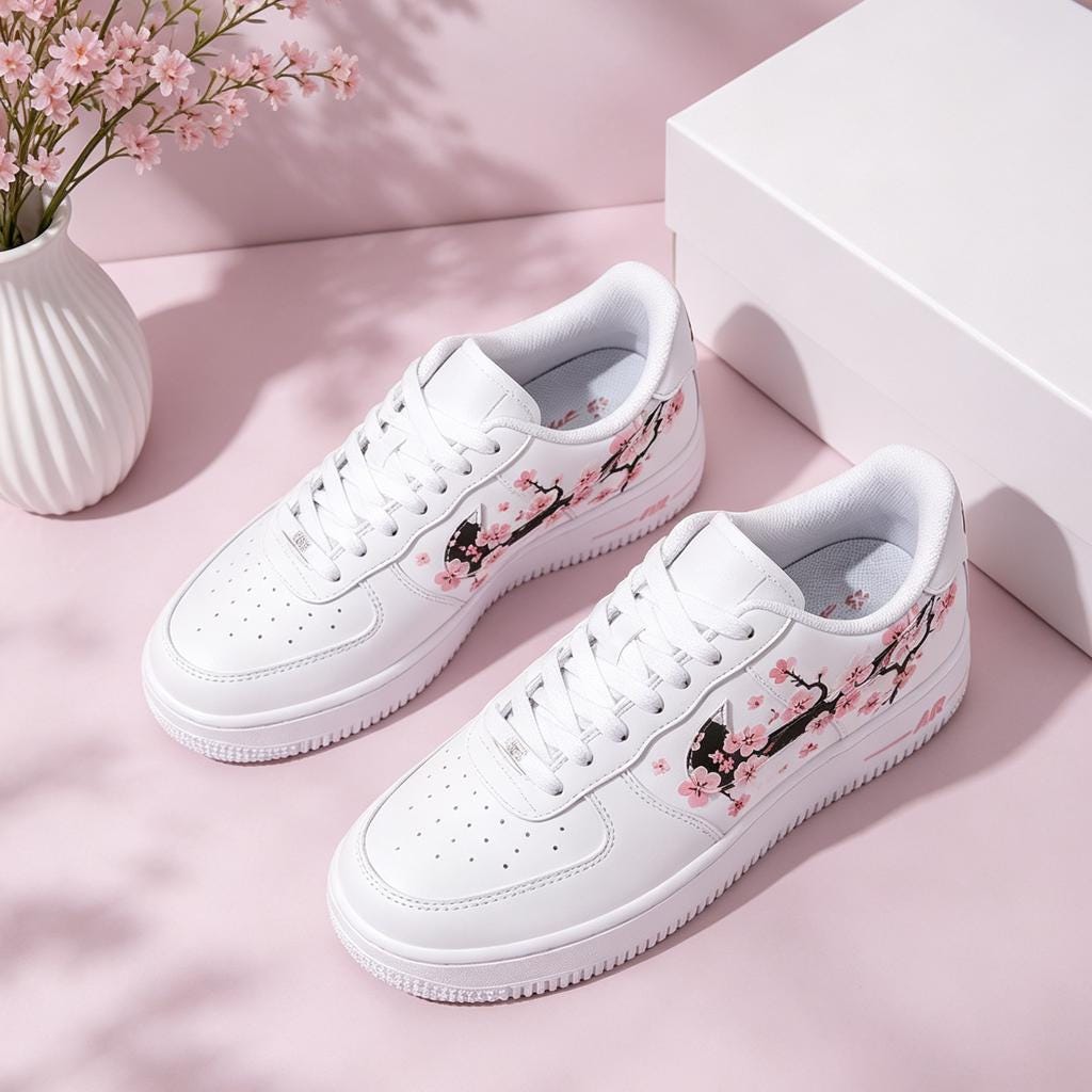 Custom Air Force 1 Sakura Cherry Blossom Shoes, Hand-Painted Floral Sneakers