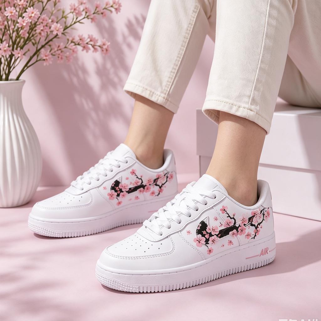 Custom Air Force 1 Sakura Cherry Blossom Shoes, Hand-Painted Floral Sneakers