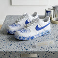 Custom Air Force 1 Blue Ink Splatter Sneakers, Hand Painted Shoes