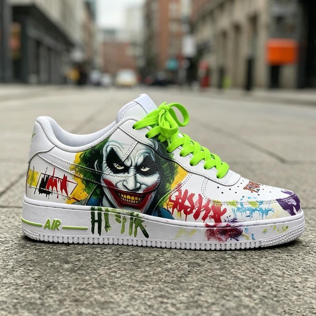 Dark Aesthetic Graffiti Sneakers, Chaos-Themed Streetwear Art, Neo-Noir Comic Book Inspired Hand-Drawn Shoes,Custom Graffiti AF1 Sneakers