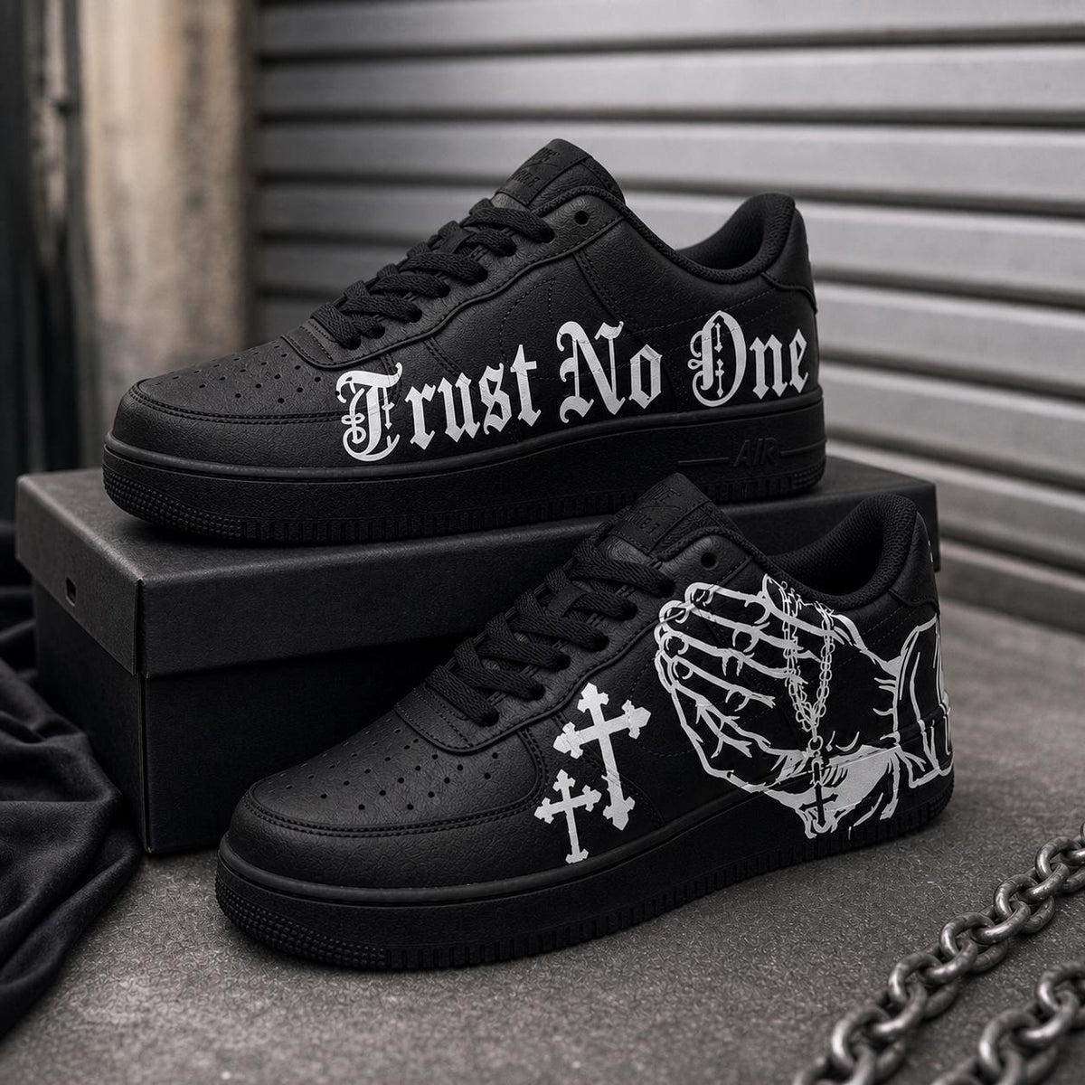 Custom Air Force 1 Black Gothic Sneakers Trust No One Shoes, Sneaker Gift