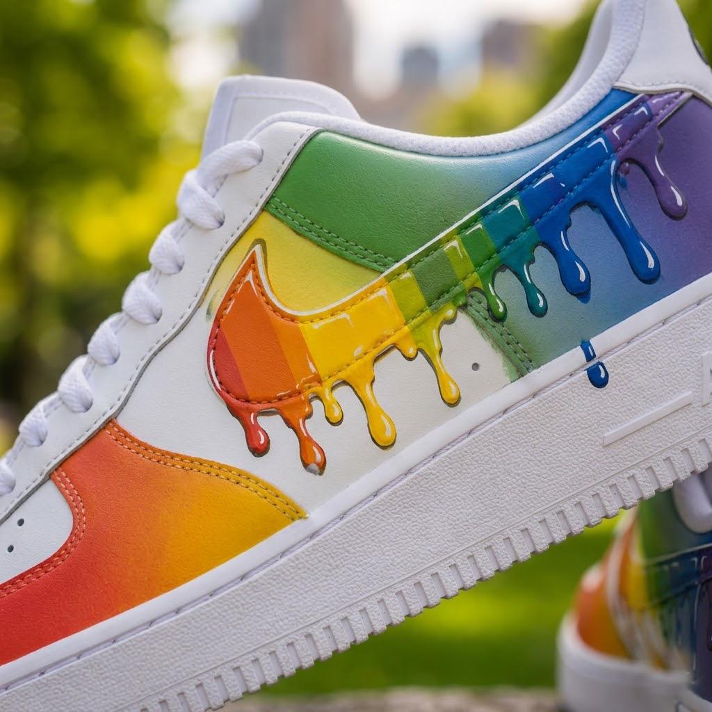 Custom Rainbow Drip Air Force 1 Shoes, Hand Painted AF1 Sneakers, Pride Color Swoosh Kicks, Personalized Streetwear Gift For Sneaker Fans