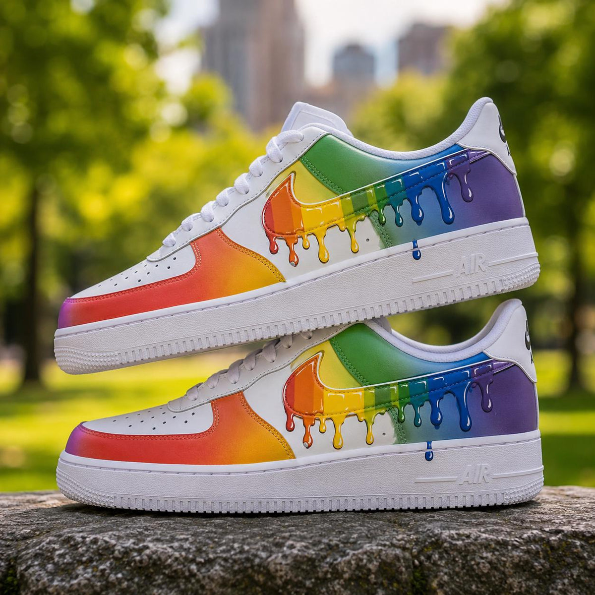 Custom Rainbow Drip Air Force 1 Shoes, Hand Painted AF1 Sneakers, Pride Color Swoosh Kicks, Personalized Streetwear Gift For Sneaker Fans