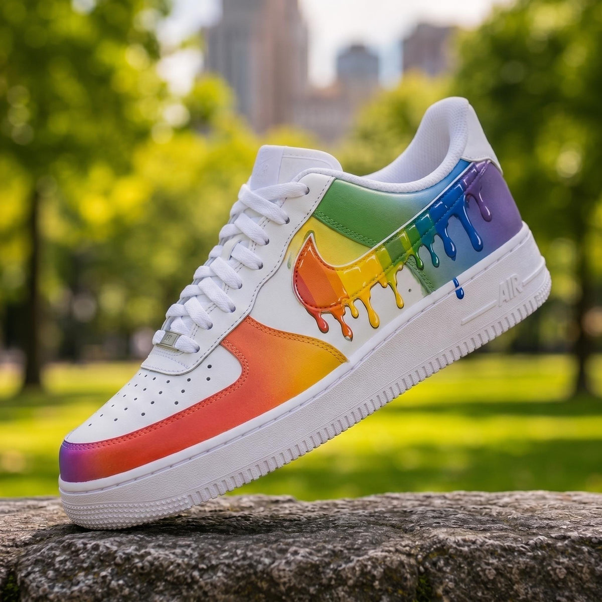 Custom Rainbow Drip Air Force 1 Shoes, Hand Painted AF1 Sneakers, Pride Color Swoosh Kicks, Personalized Streetwear Gift For Sneaker Fans