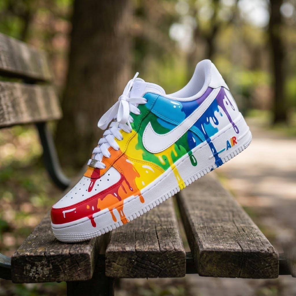 Custom Air Force 1 Rainbow Drip Sneakers, Hand Painted AF1 Shoes, Colorful Pride Streetwear Gift for Men and Women