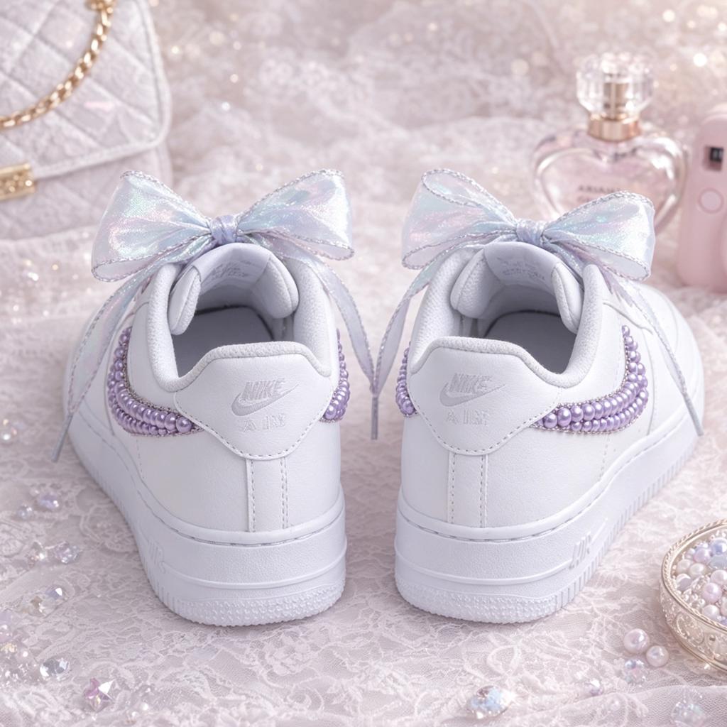Purple Pearl AF1 With Silk Laces,Wedding Sneakers , Pearl Bridal Shoes, Gift for her