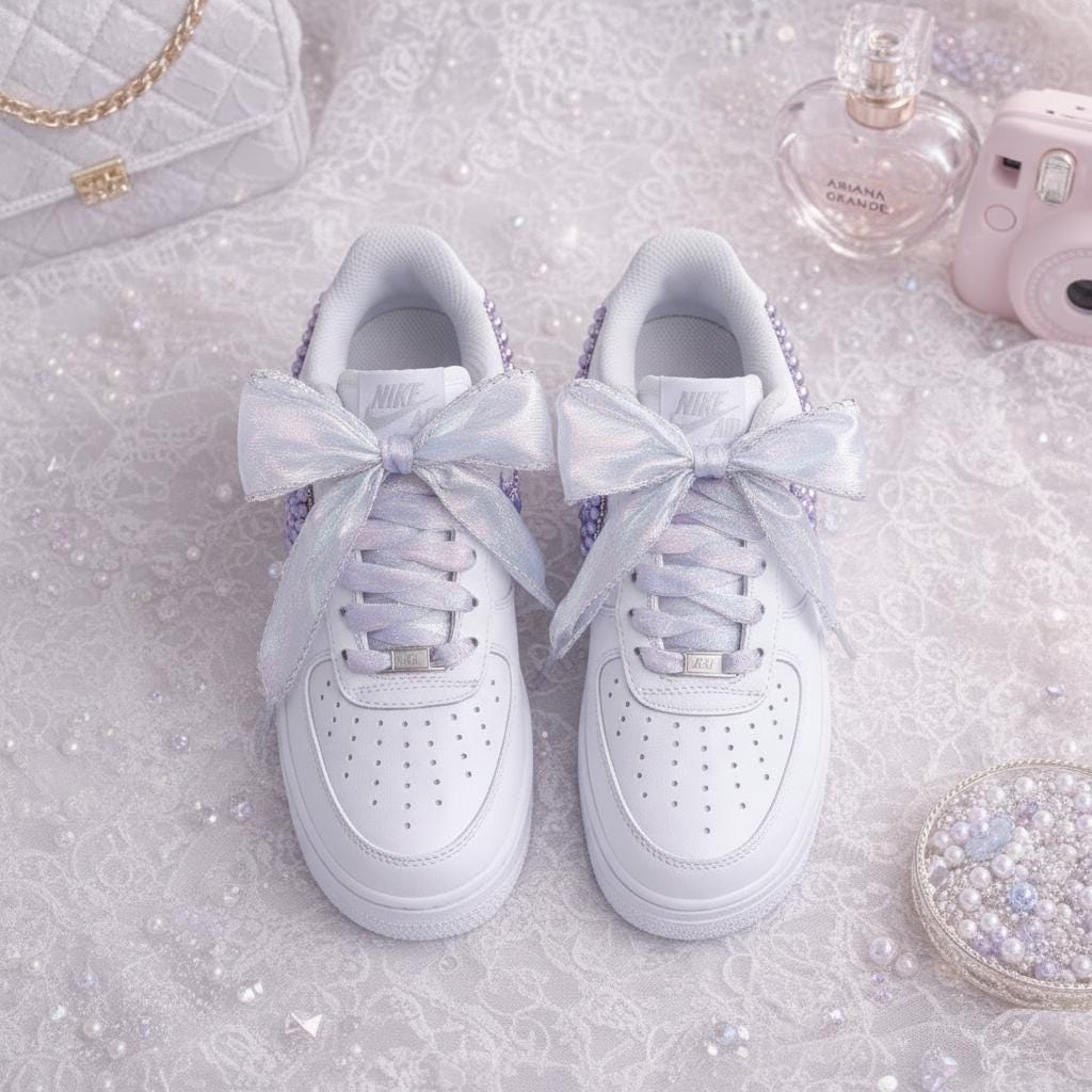 Purple Pearl AF1 With Silk Laces,Wedding Sneakers , Pearl Bridal Shoes, Gift for her