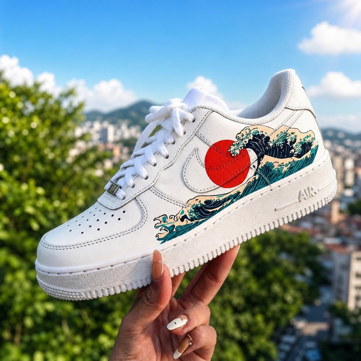 Custom Air Force 1, Great Wave Sneakers, Hand Painted Shoes, A Unique Gift