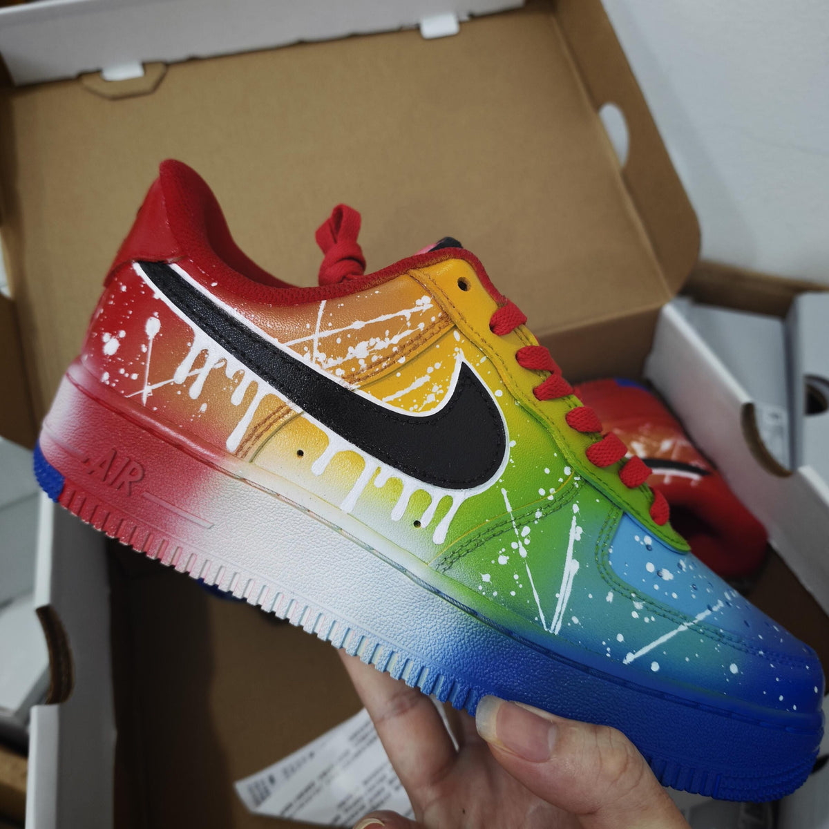 Custom Rainbow AF1 Sneakers, Hand Painted Colorful Air Force 1 Shoes, Paint Splatter Drip Sneakers, Bright Streetwear Gift