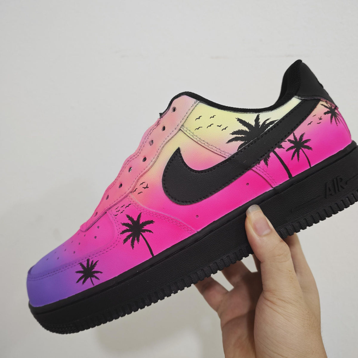 Custom Sunset Palm Tree AF1 Sneakers, Hand Painted Tropical Air Force 1 Shoes, Pink Purple Beach Sneakers, Summer Vacation Gift
