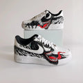 Hand Painted Custom White AF1 with Black Tendrils and White Spider Logo, Symbiote Streetwear Shoes for Fans