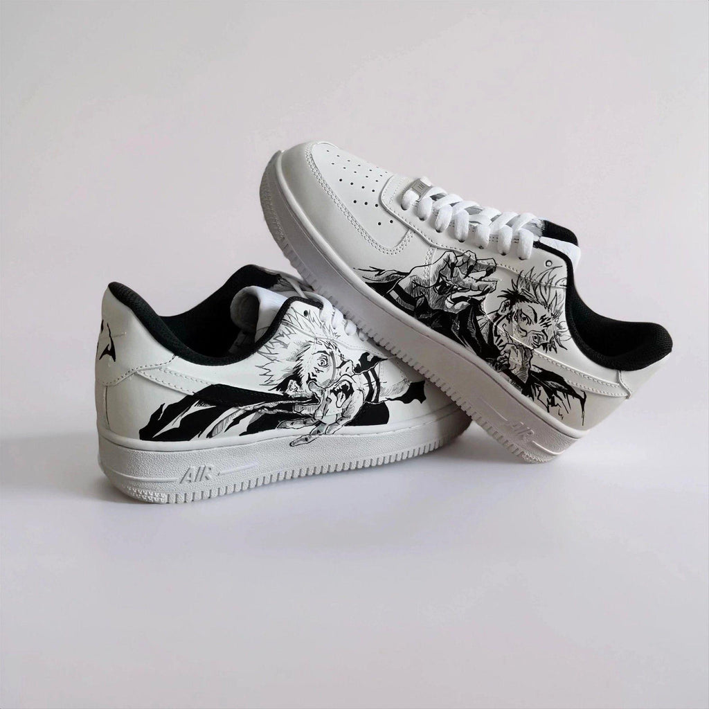 Custom White AF1 Manga Art ?C Hand Painted Black White Anime Faces, Unique Comic Panel Sneakers, Birthday Gift for Manga Lovers