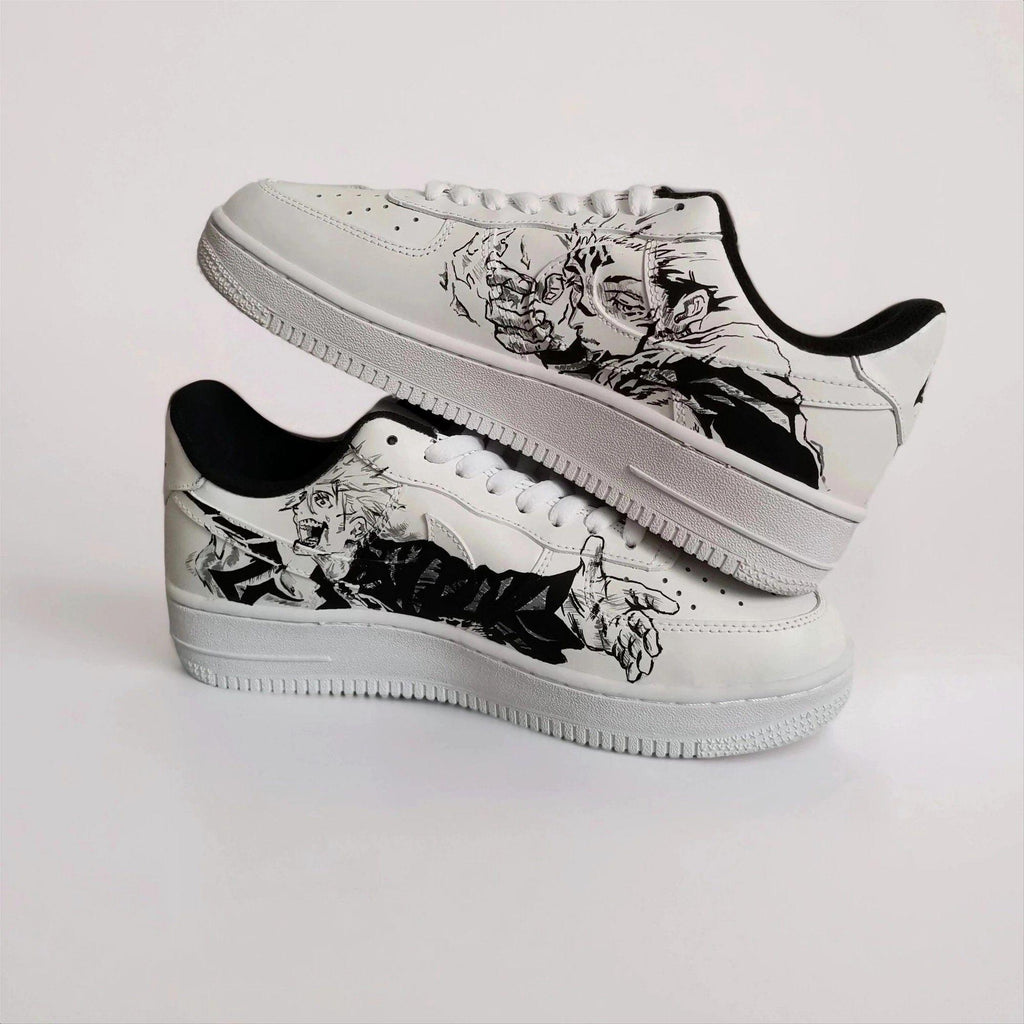 Custom White AF1 Manga Art ?C Hand Painted Black White Anime Faces, Unique Comic Panel Sneakers, Birthday Gift for Manga Lovers