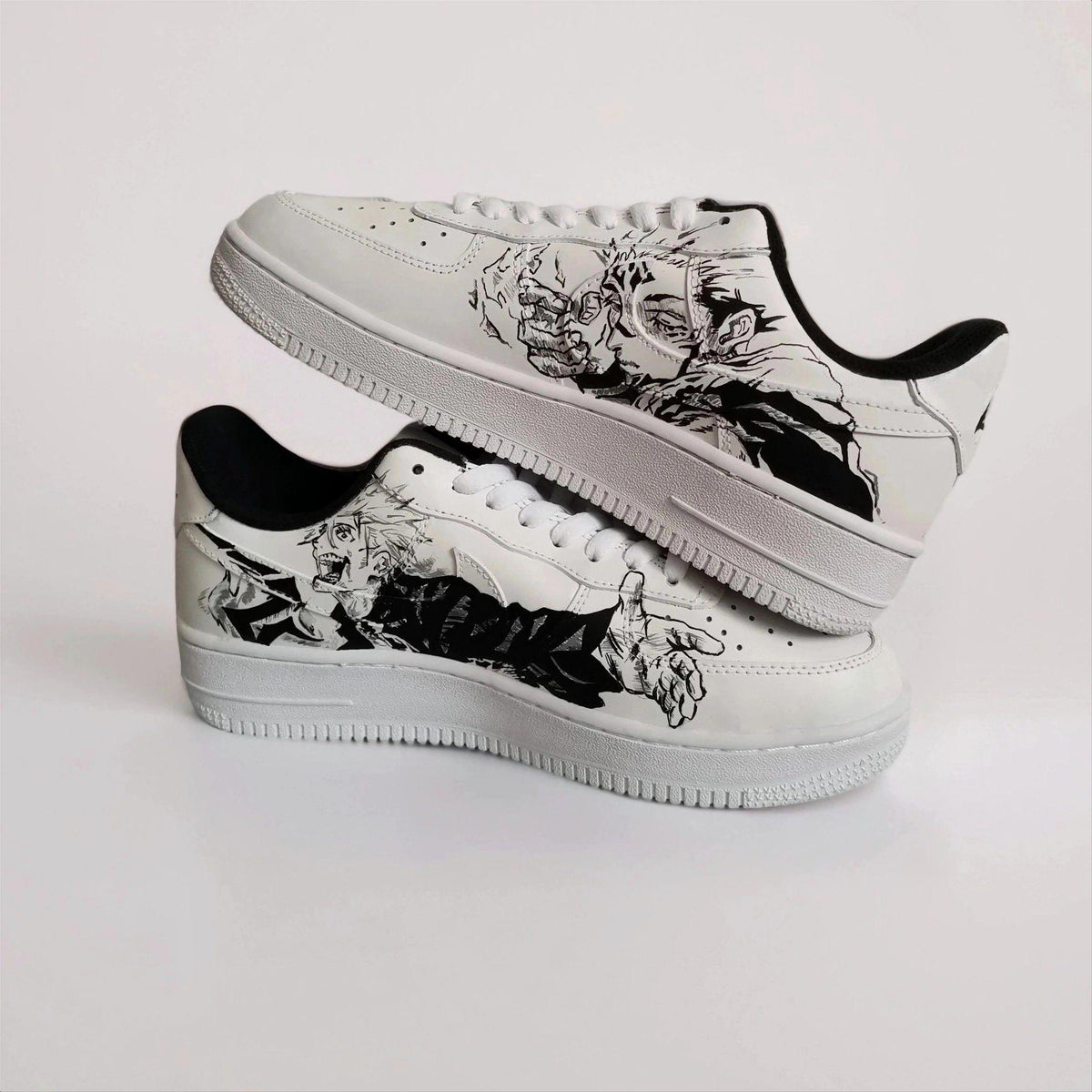 Custom White AF1 Manga Art ?C Hand Painted Black White Anime Faces, Unique Comic Panel Sneakers, Birthday Gift for Manga Lovers