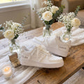 Pearl Lace Bridal Wedding Sneakers Custom Shoes for Bride, Personalized with Name & Wedding Date