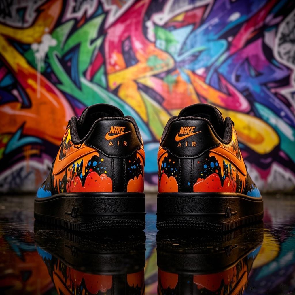 Cyber Drip Painted Sneakers, Hand Painted Air Force 1 Black, Cyberpunk Streetwear AF1