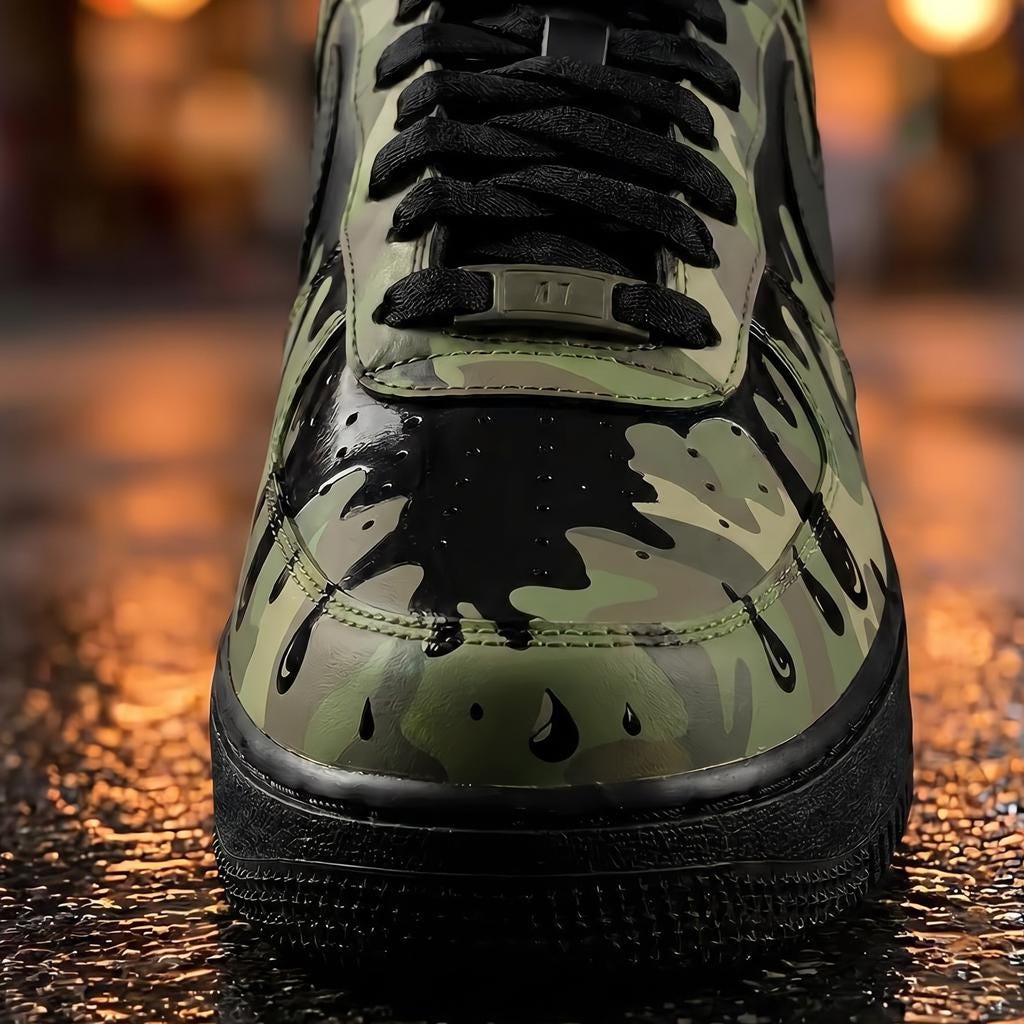 Drip Camo Air Force 1, Hand Painted Green Camouflage , Drip Art Sneakers,Camouflage AF1 Gift for Him