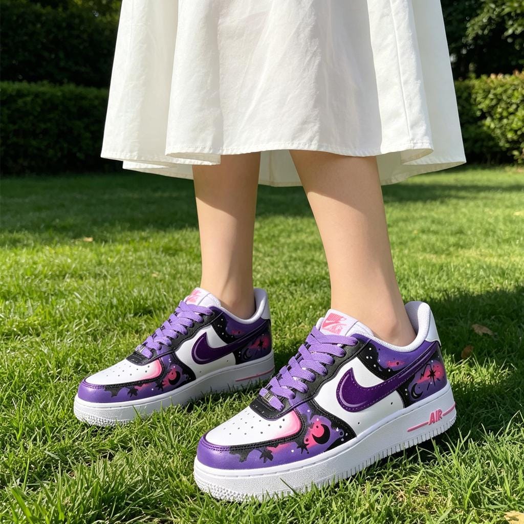Purple witch style shoes, Hand Painted Purple Star Shoes,gift for daughter