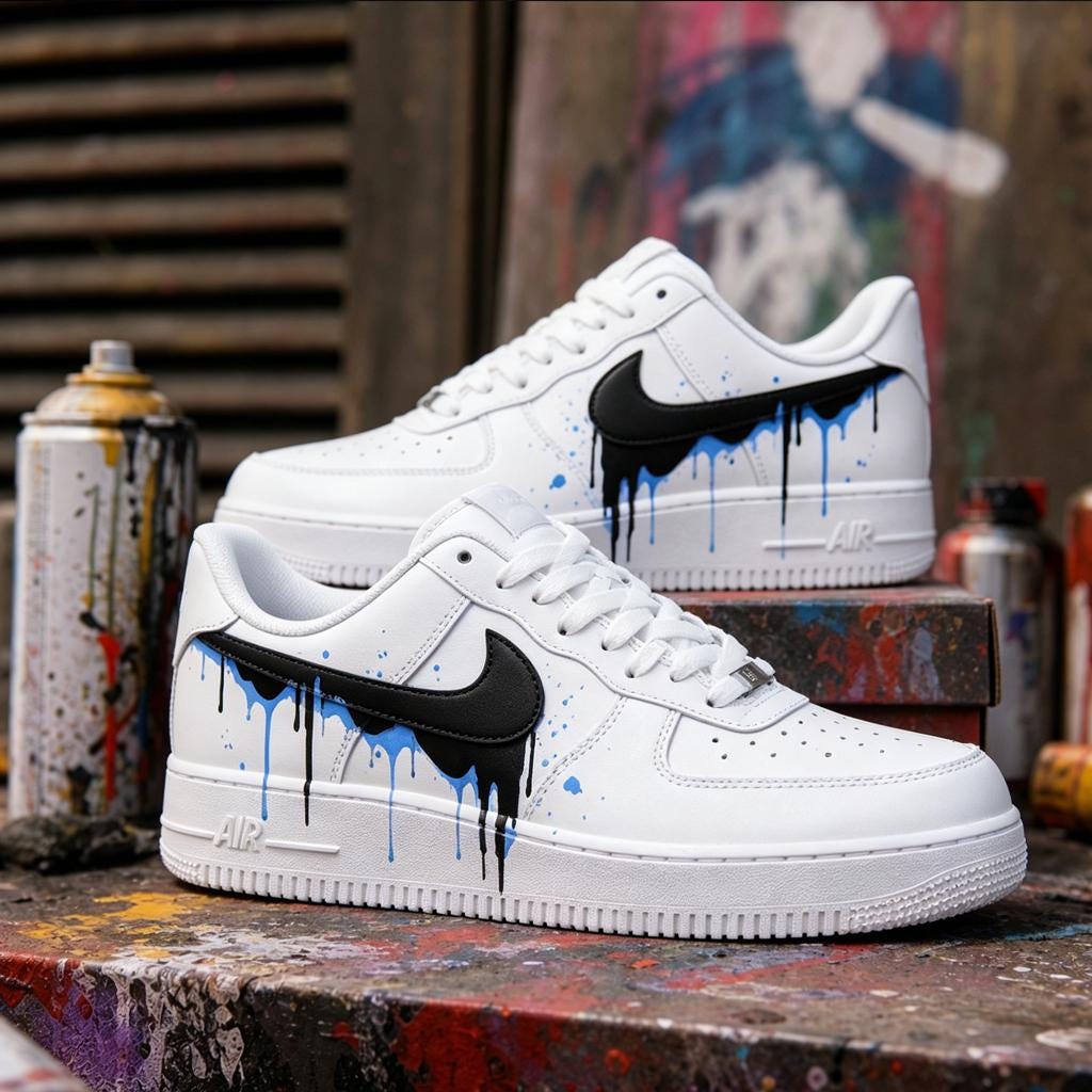 Custom Air Force 1 Graffiti, Drip Painted Sneakers, Blue Black AF1, Streetwear Drip Shoes, Custom Sneakers Men,Gift for him