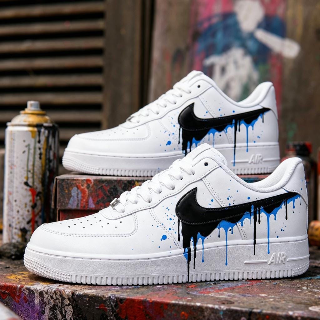 Custom Air Force 1 Graffiti, Drip Painted Sneakers, Blue Black AF1, Streetwear Drip Shoes, Custom Sneakers Men,Gift for him