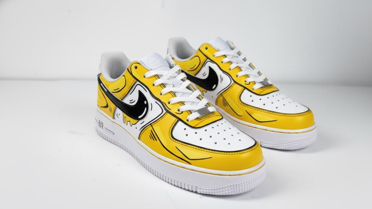Custom Hand Painted Sneakers, Yellow Cartoon Drip Design, Custom Air Force 1 Style, Personalized Shoes, Unique Gift for Him, Birthday Gift