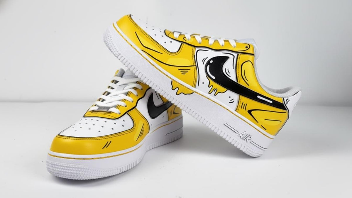Custom Hand Painted Sneakers, Yellow Cartoon Drip Design, Custom Air Force 1 Style, Personalized Shoes, Unique Gift for Him, Birthday Gift