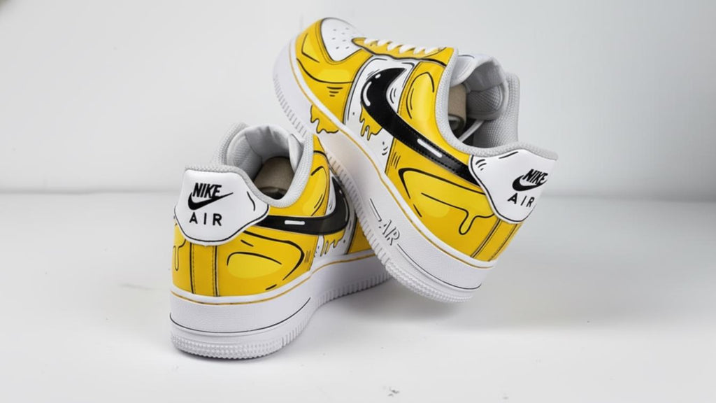 Custom Hand Painted Sneakers, Yellow Cartoon Drip Design, Custom Air Force 1 Style, Personalized Shoes, Unique Gift for Him, Birthday Gift