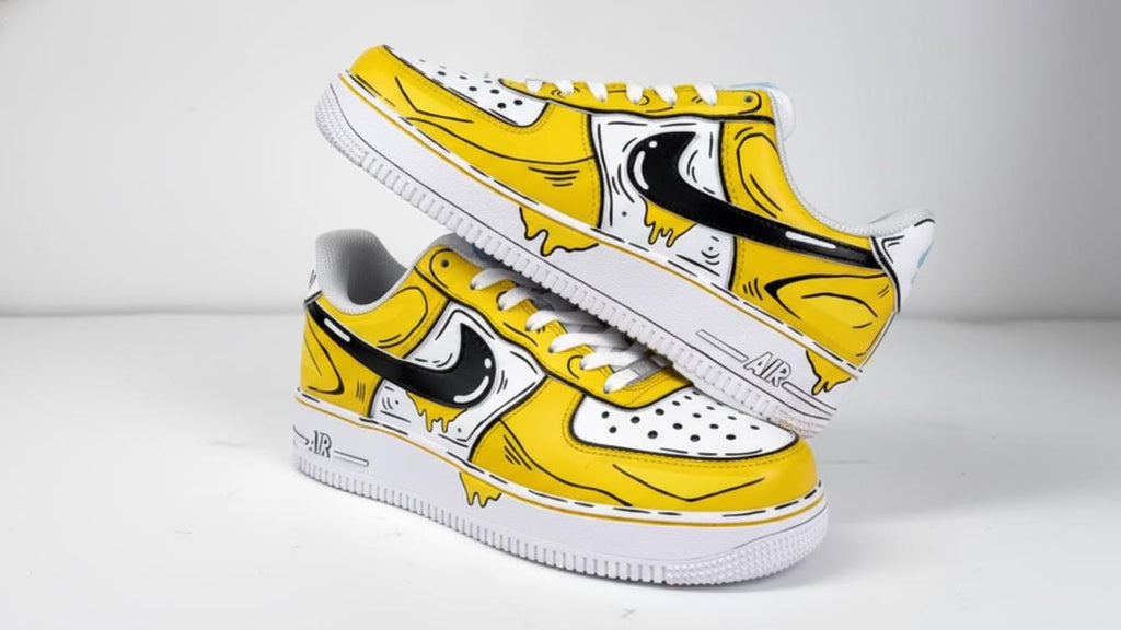 Custom Hand Painted Sneakers, Yellow Cartoon Drip Design, Custom Air Force 1 Style, Personalized Shoes, Unique Gift for Him, Birthday Gift