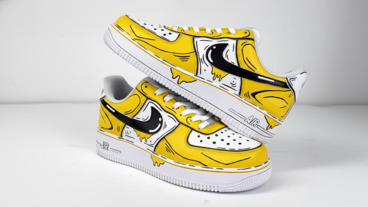 Custom Hand Painted Sneakers, Yellow Cartoon Drip Design, Custom Air Force 1 Style, Personalized Shoes, Unique Gift for Him, Birthday Gift