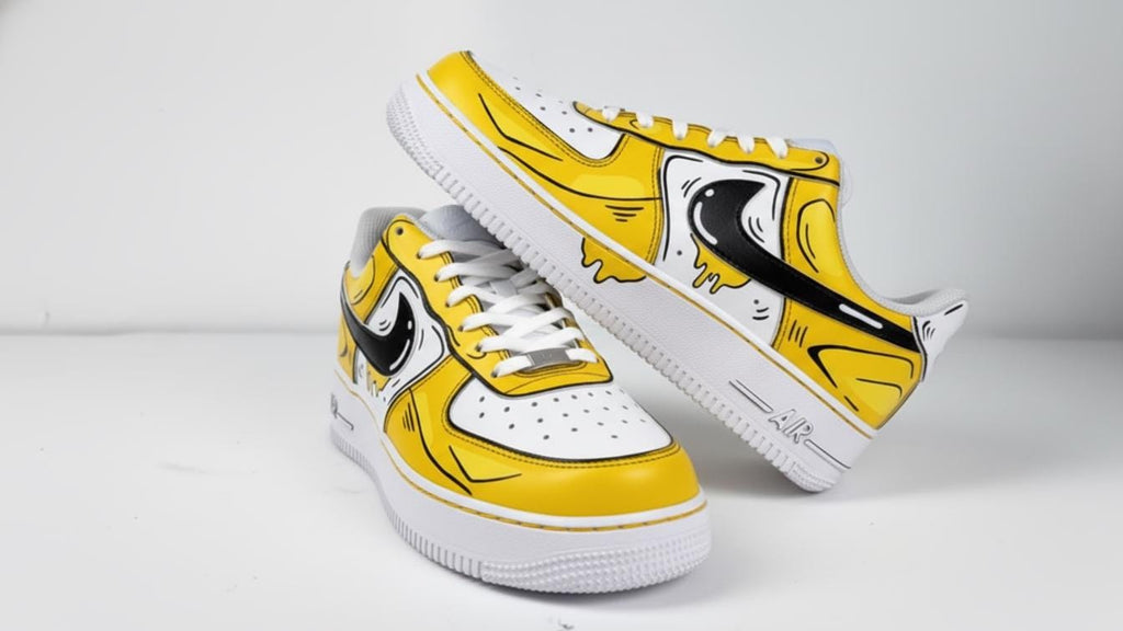 Custom Hand Painted Sneakers, Yellow Cartoon Drip Design, Custom Air Force 1 Style, Personalized Shoes, Unique Gift for Him, Birthday Gift