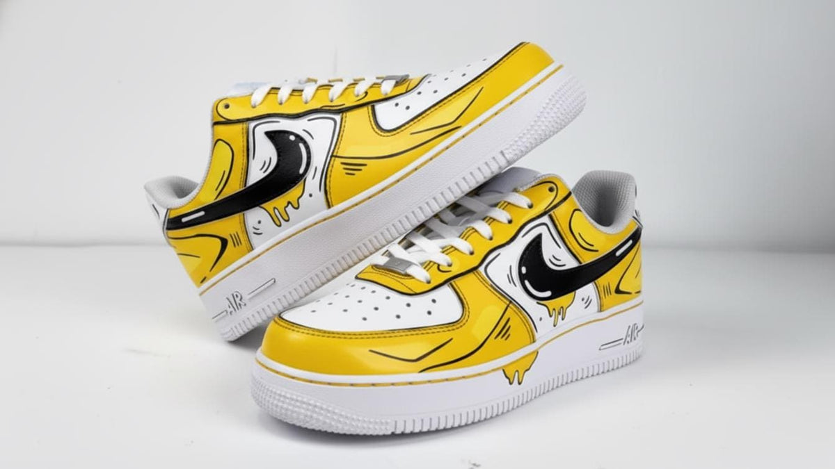 Custom Hand Painted Sneakers, Yellow Cartoon Drip Design, Custom Air Force 1 Style, Personalized Shoes, Unique Gift for Him, Birthday Gift