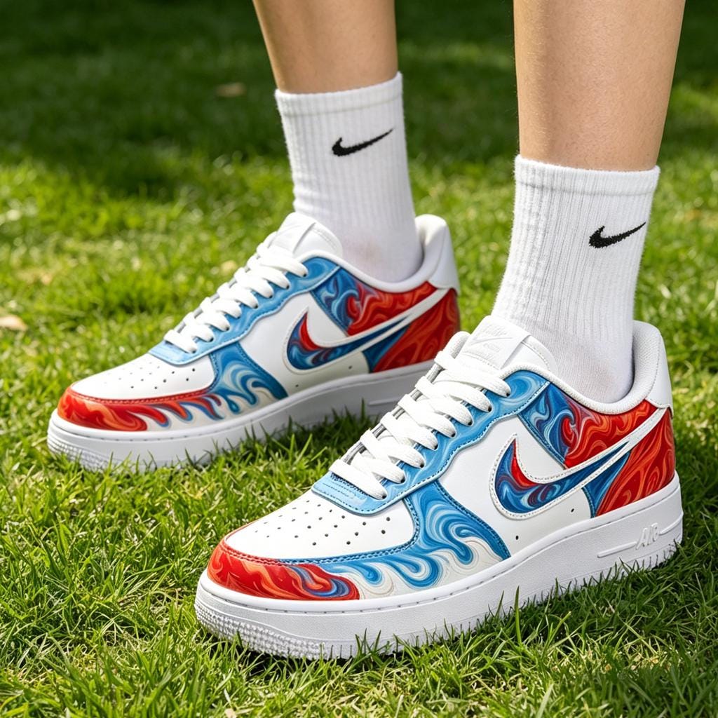 CUSTOM NIKE AF1 Liquid Flame Ice Fire Handpainted Skater Sneaker Gift